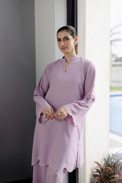 Embroidered Solid 2PC Dress - SP-04 Lavender