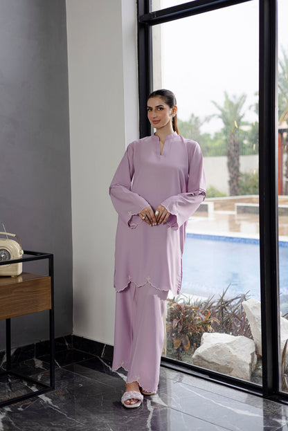 Embroidered Solid 2PC Dress - SP-04 Lavender