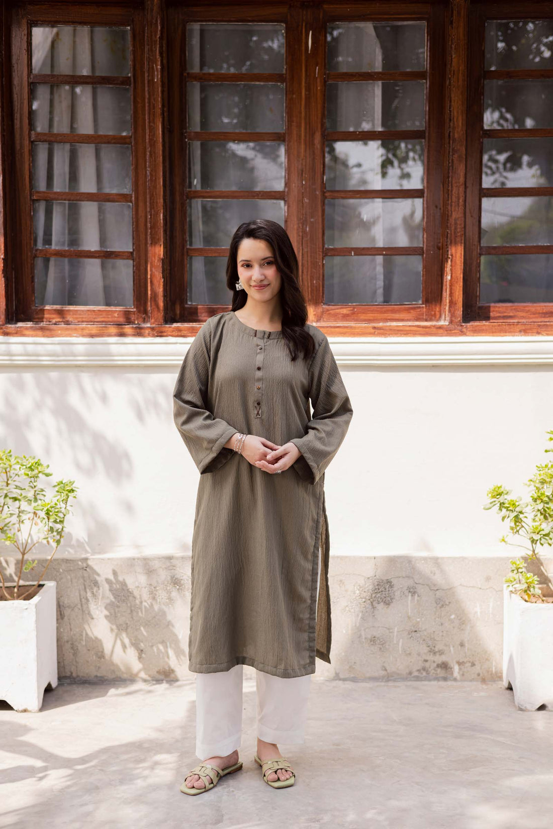 1PC Textured Kurta-Sage Green