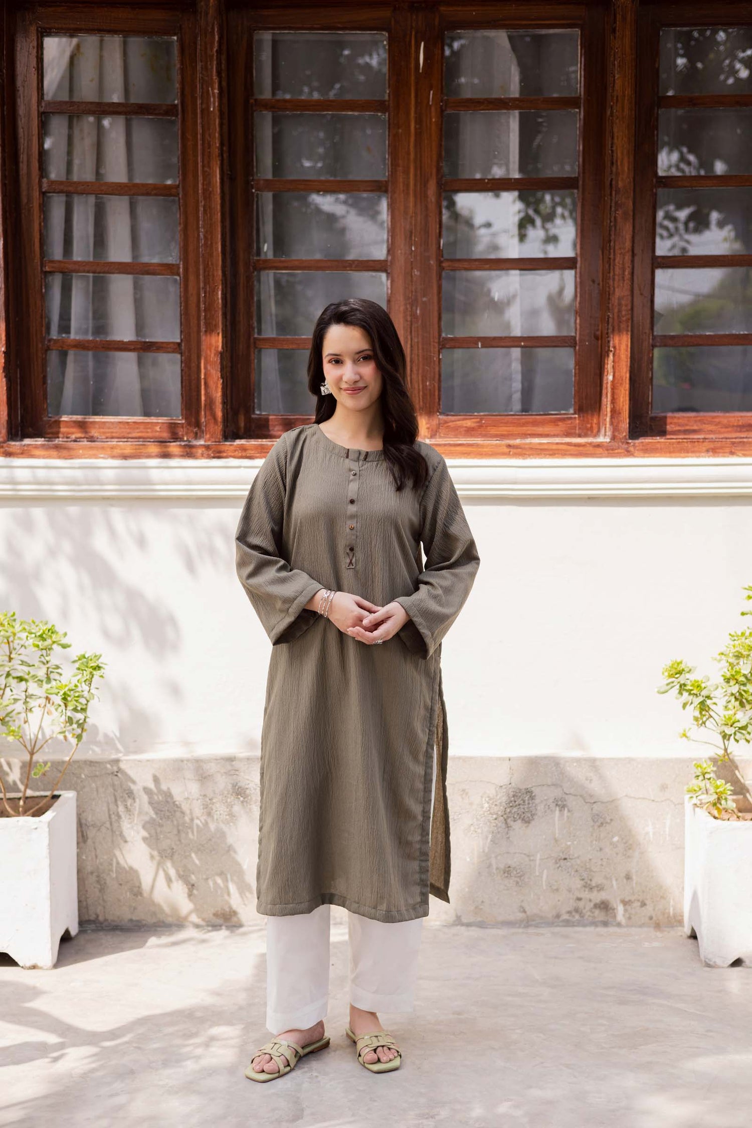 1PC Textured Kurta-Sage Green