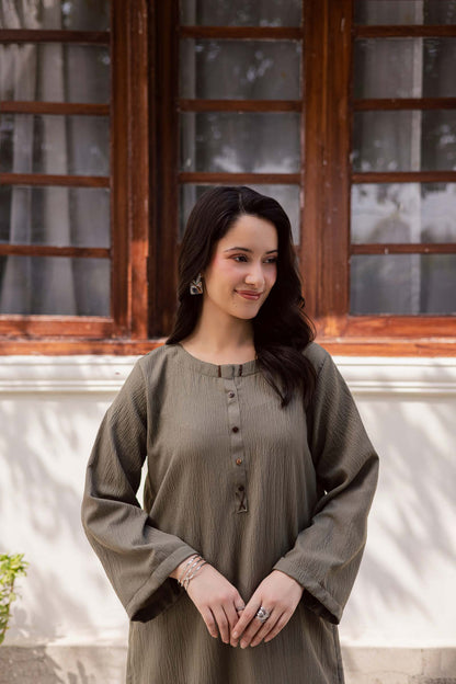 1PC Textured Kurta-Sage Green