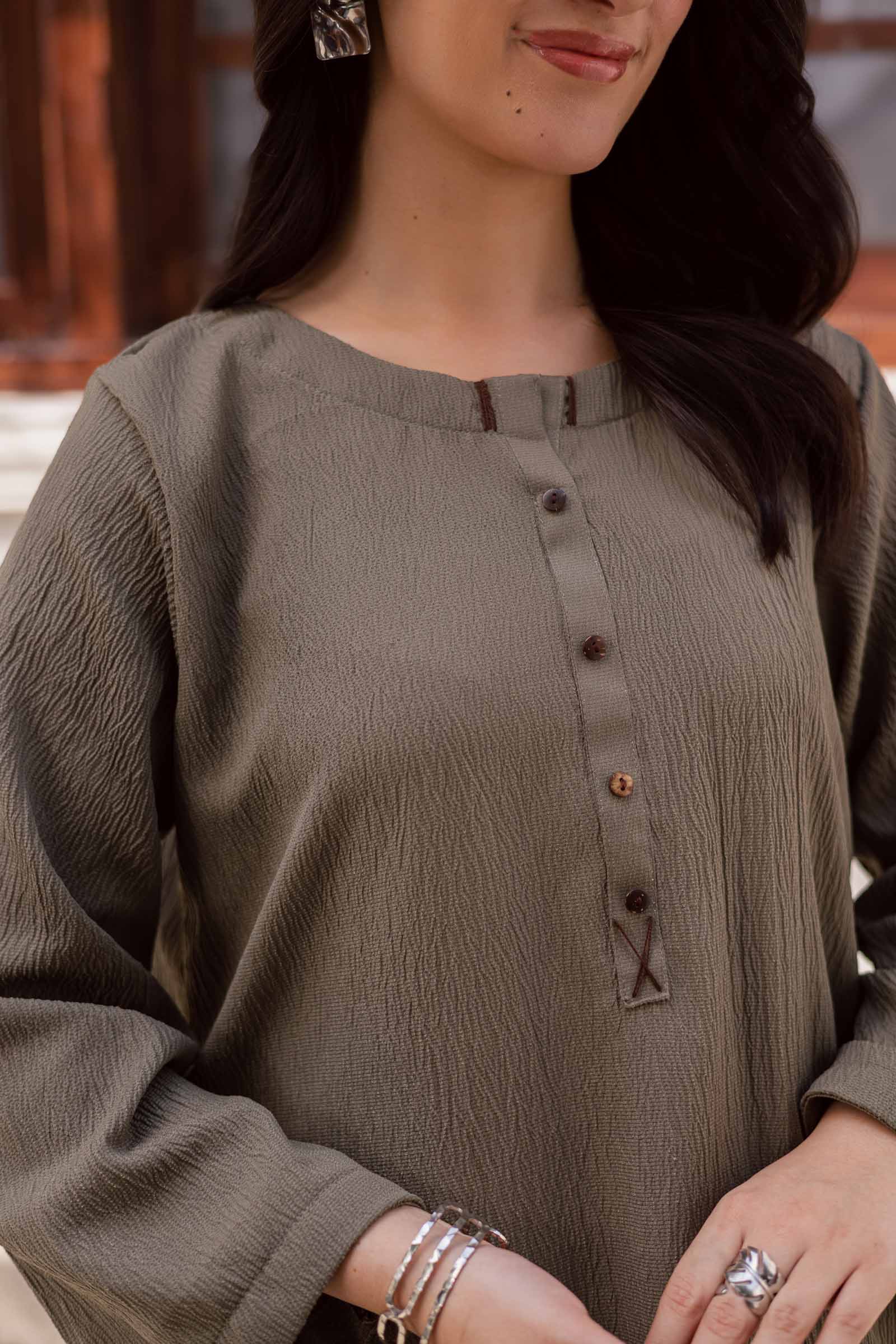 1PC Textured Kurta-Sage Green