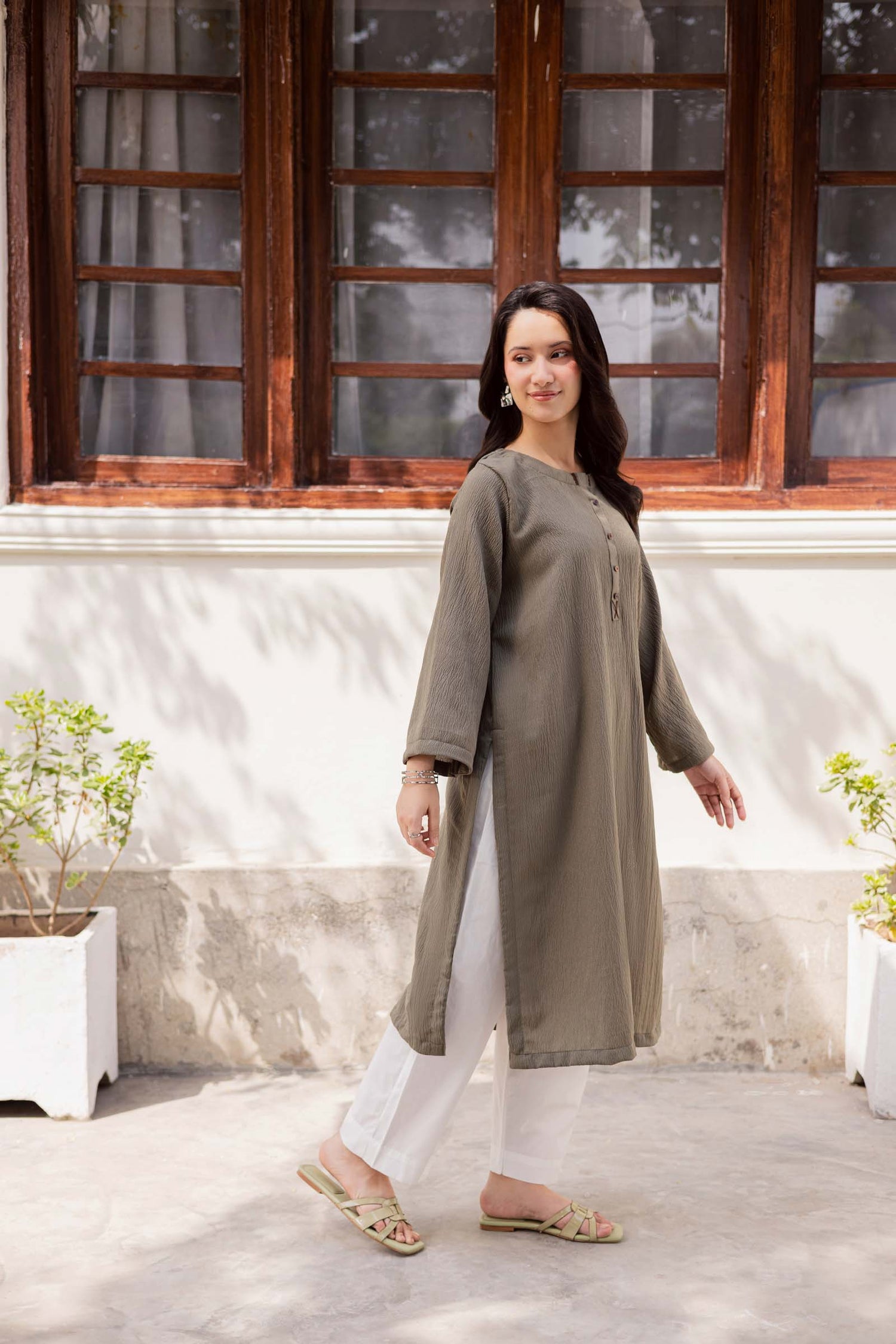 1PC Textured Kurta-Sage Green
