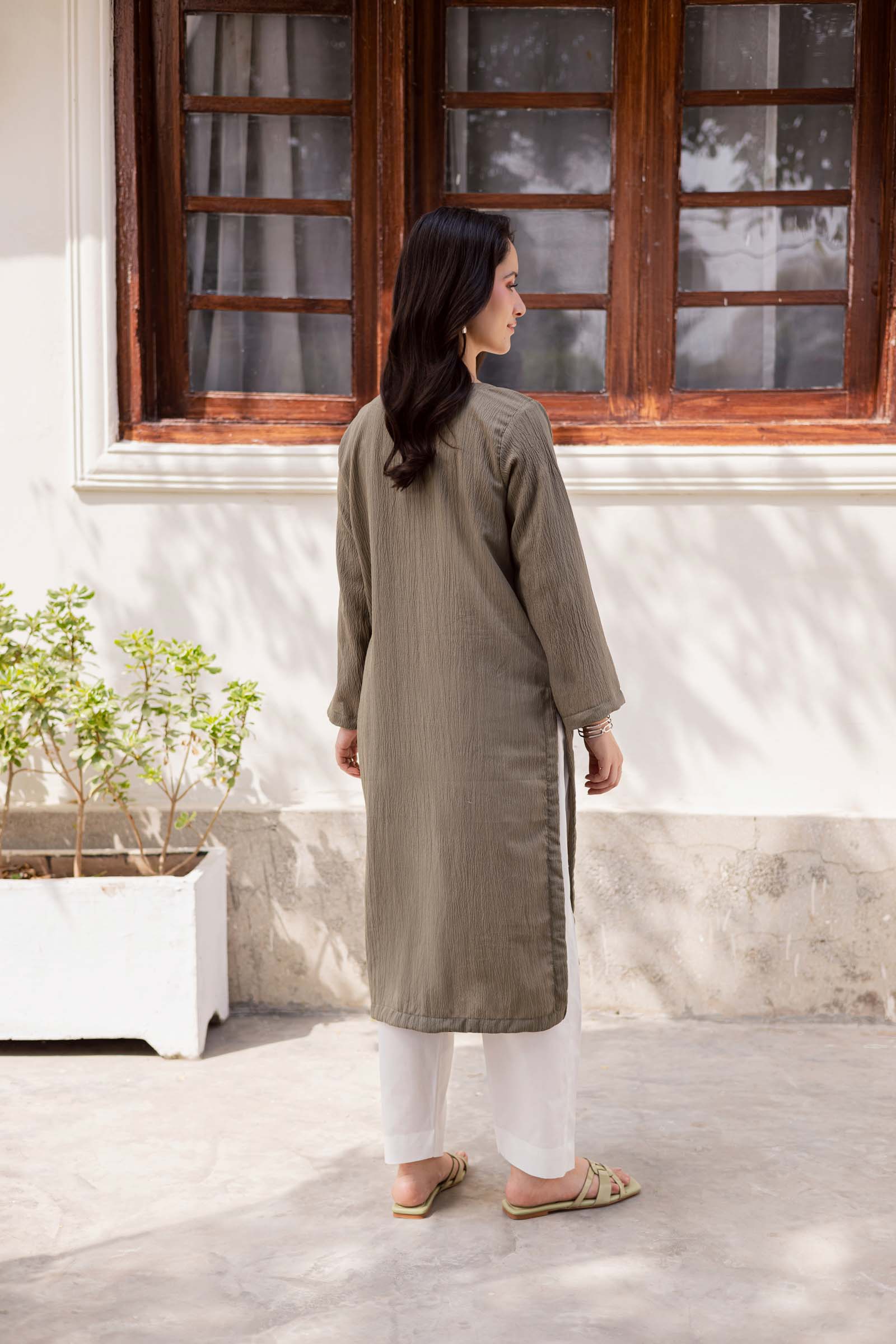 1PC Textured Kurta-Sage Green