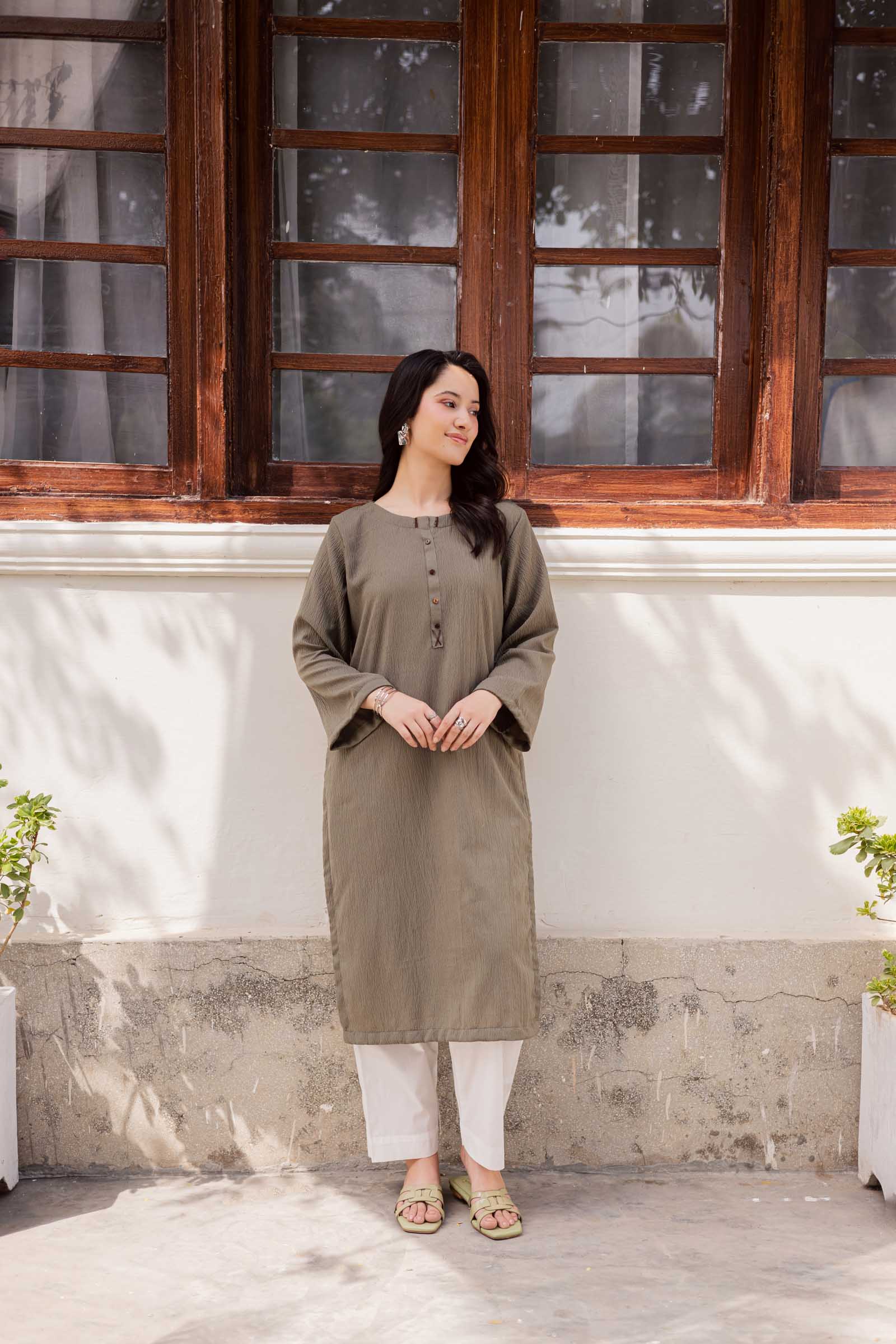 1PC Textured Kurta-Sage Green