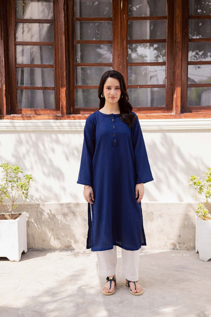 1PC Textured Kurta-Navy Blue
