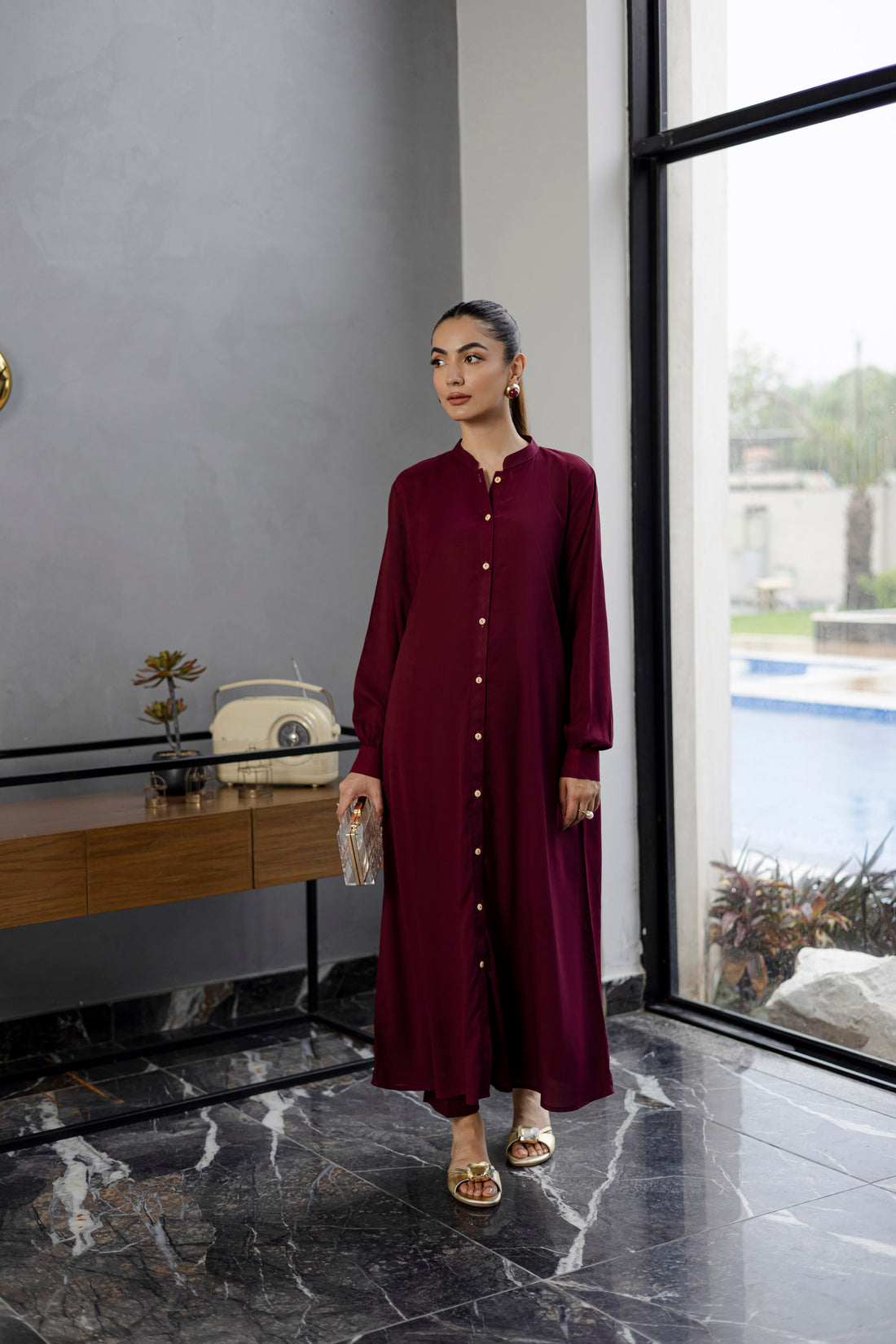 Solid 2PC Dress - SP-05 Wine