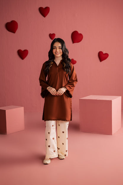 Kids 2PC Lawn Embroidered MSK 05 – Chocolate Brown