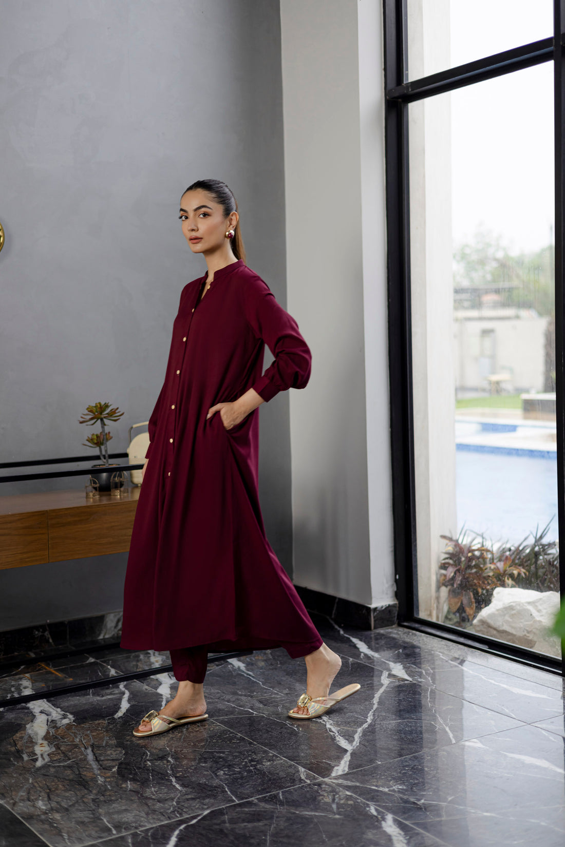 Solid 2PC Dress - SP-05 Wine