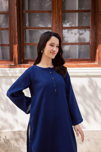 1PC Textured Kurta-Navy Blue