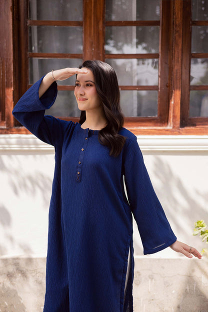 1PC Textured Kurta-Navy Blue