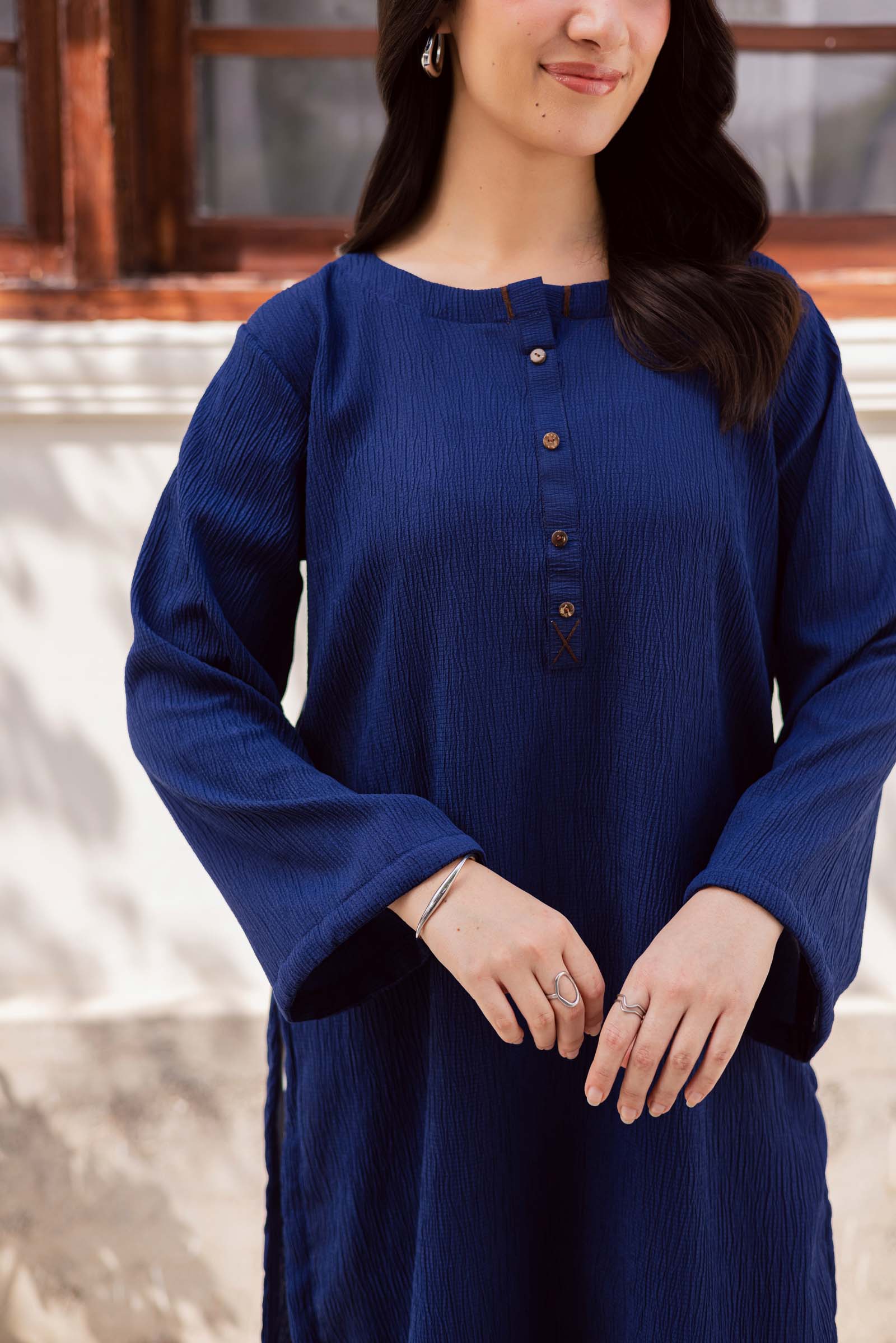 1PC Textured Kurta-Navy Blue