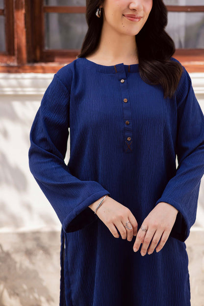 1PC Textured Kurta-Navy Blue