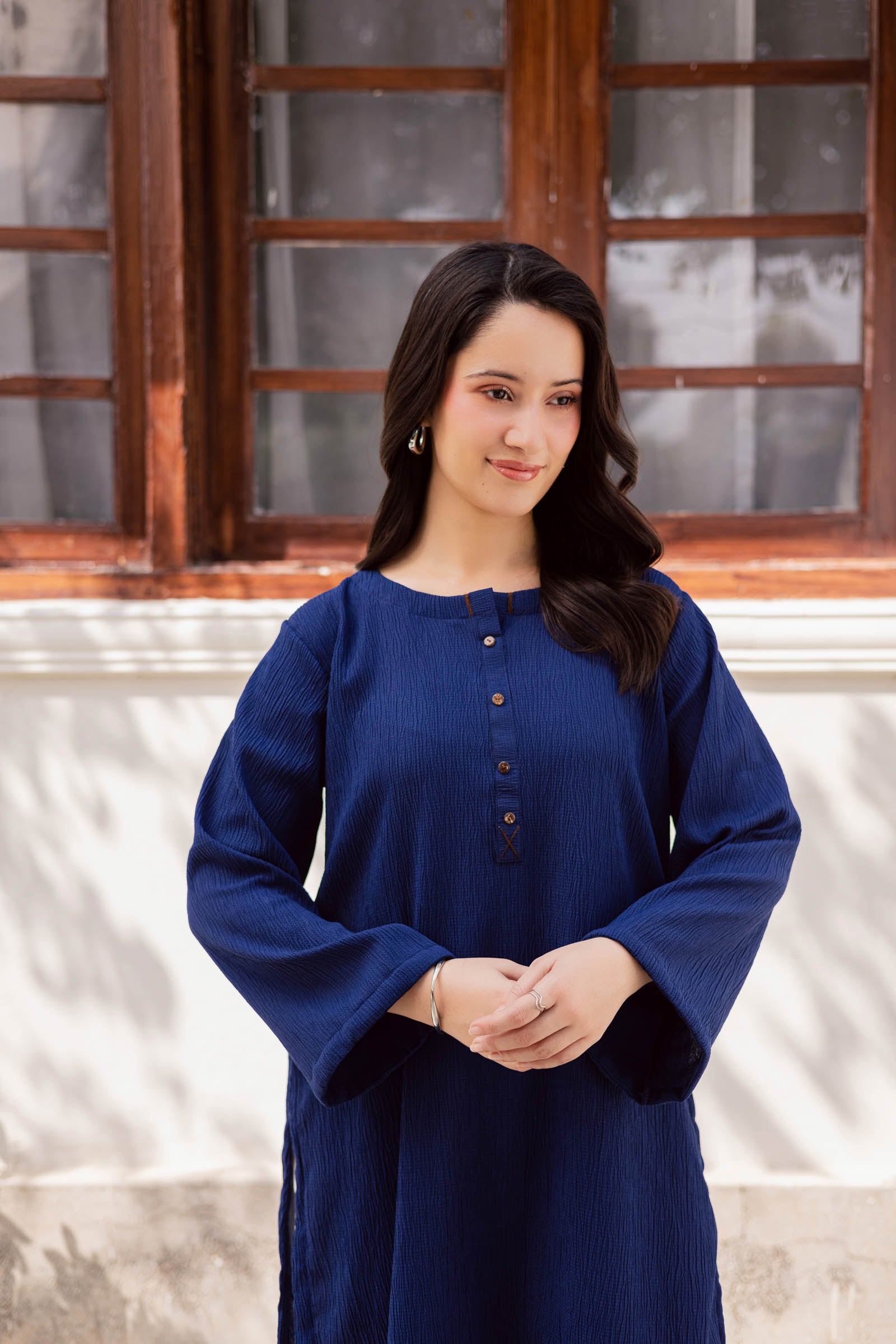 1PC Textured Kurta-Navy Blue