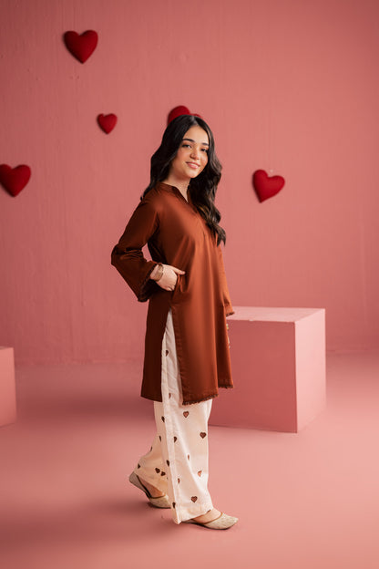 Kids 2PC Lawn Embroidered MSK 05 – Chocolate Brown