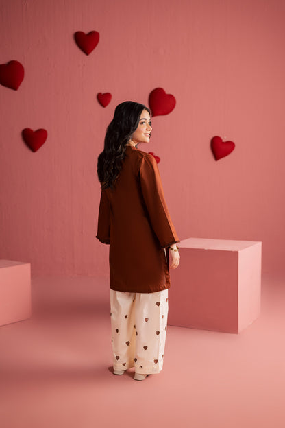 Kids 2PC Lawn Embroidered MSK 05 – Chocolate Brown