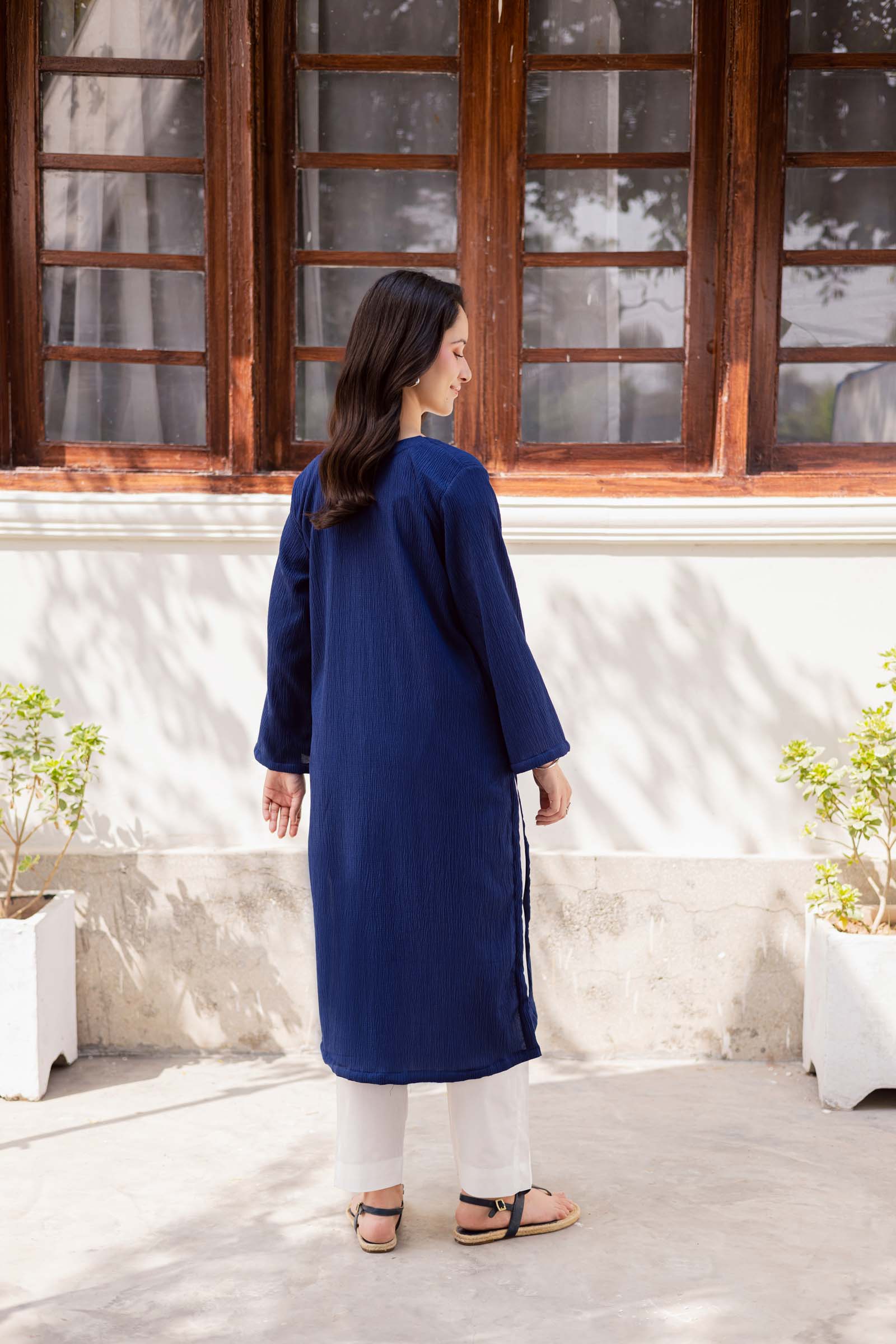 1PC Textured Kurta-Navy Blue