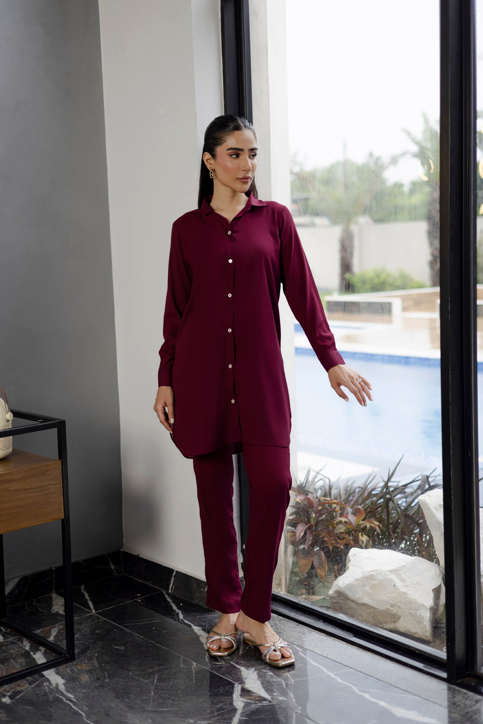 Solid 2PC Dress - SP-07 Wine