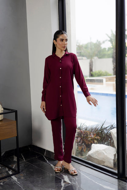 Solid 2PC Dress - SP-07 Wine