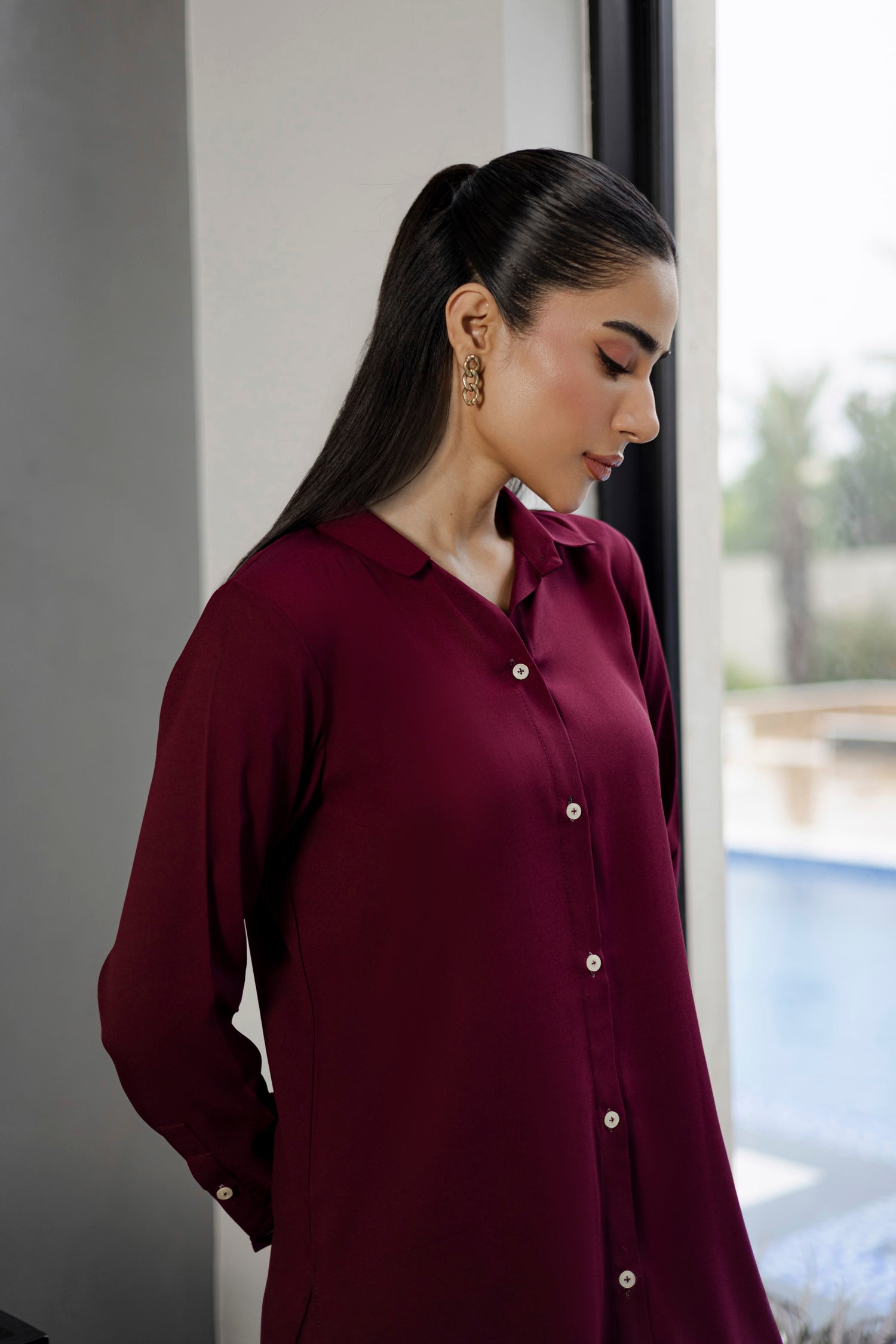 Solid 2PC Dress - SP-07 Wine