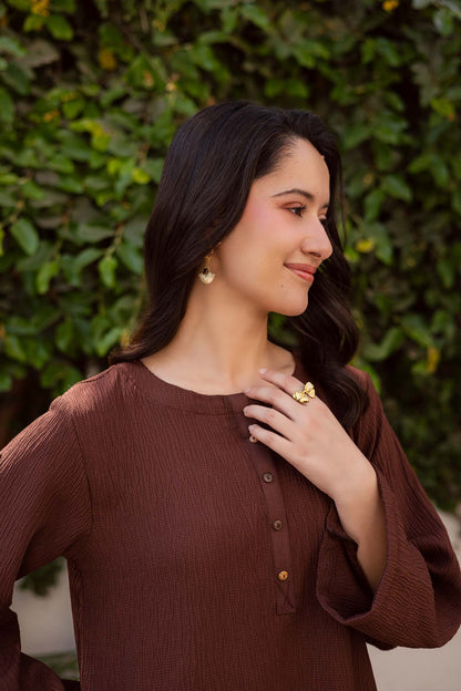 1PC Textured Kurta-Dark Brown