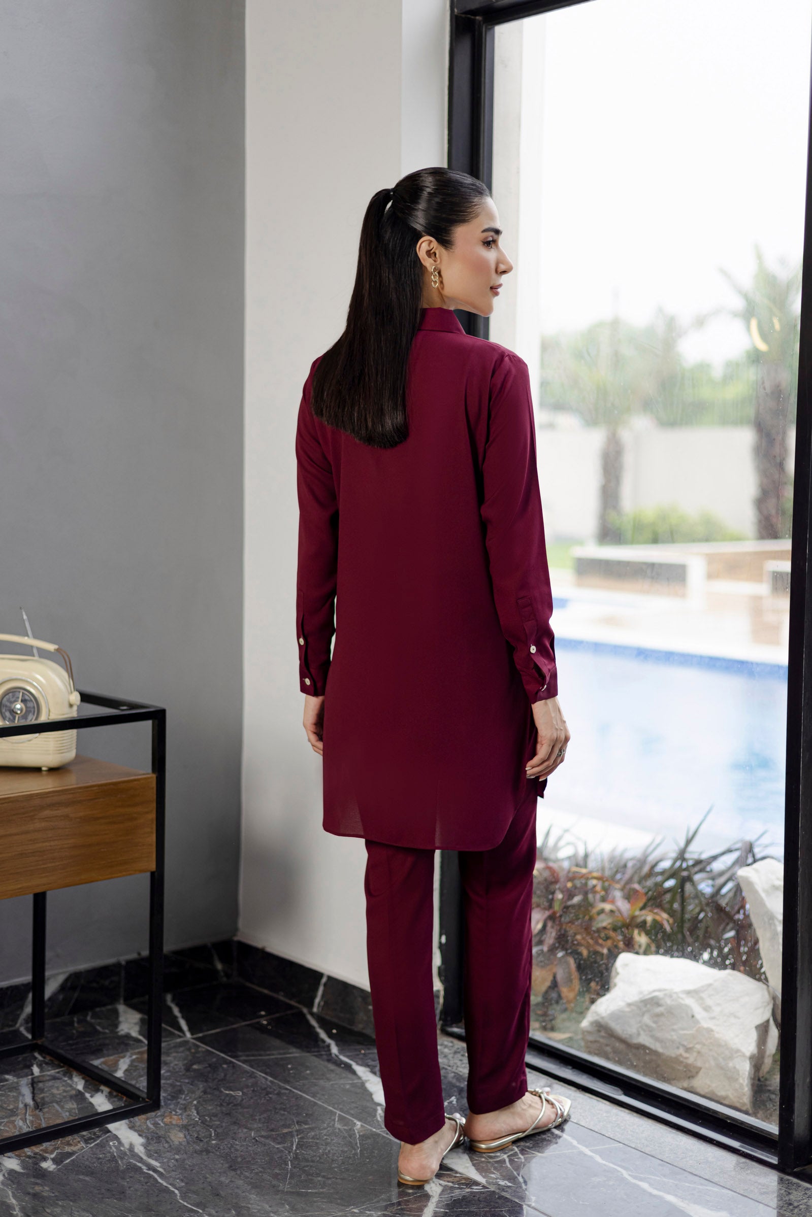 Solid 2PC Dress - SP-07 Wine