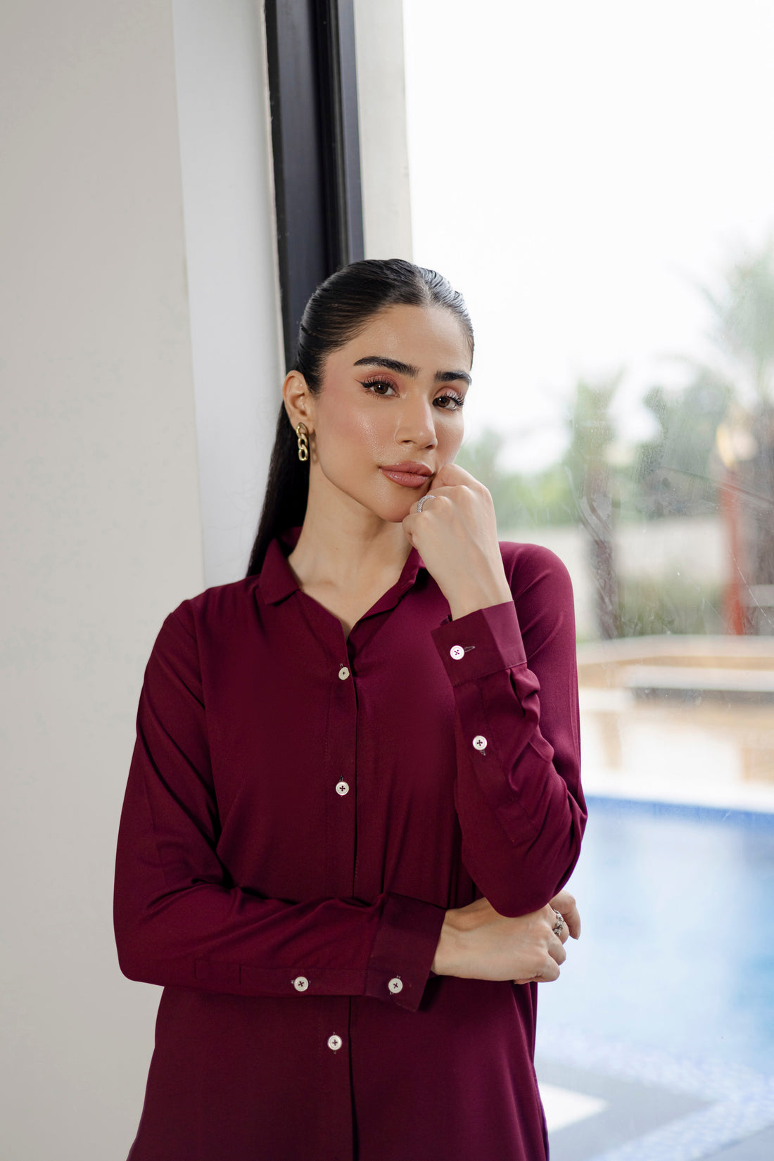 Solid 2PC Dress - SP-07 Wine