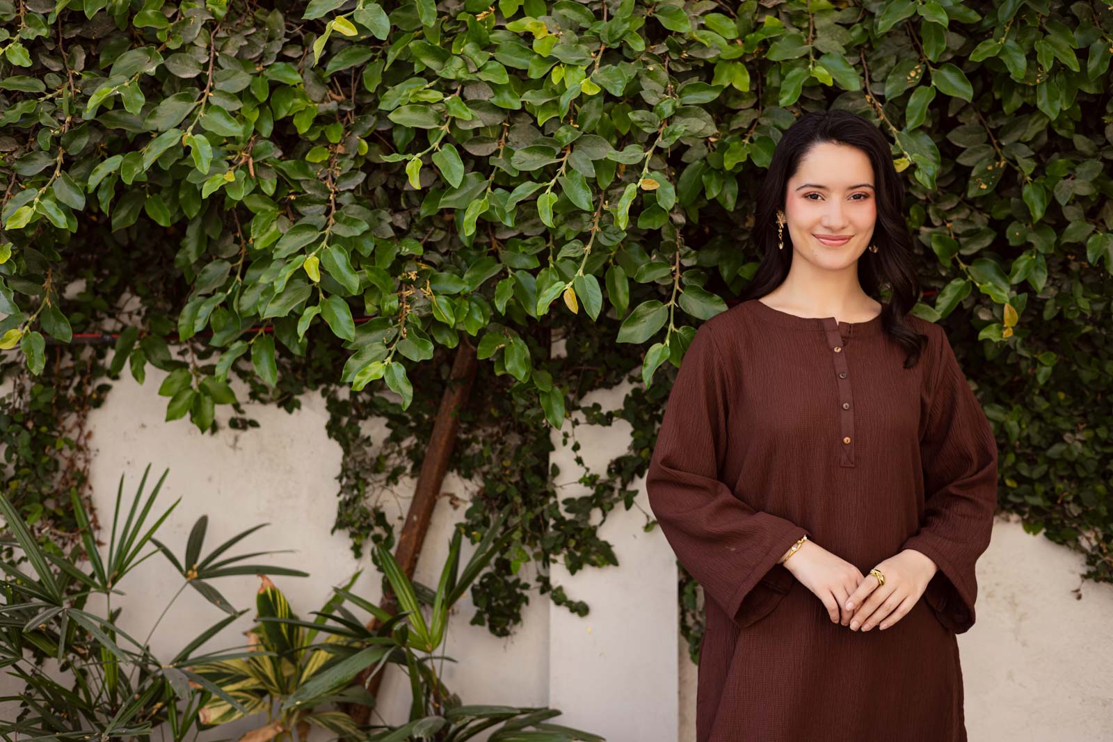 1PC Textured Kurta-Dark Brown