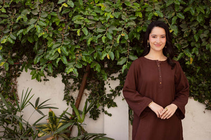 1PC Textured Kurta-Dark Brown