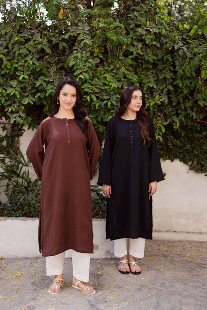 1PC Textured Kurta-Dark Brown