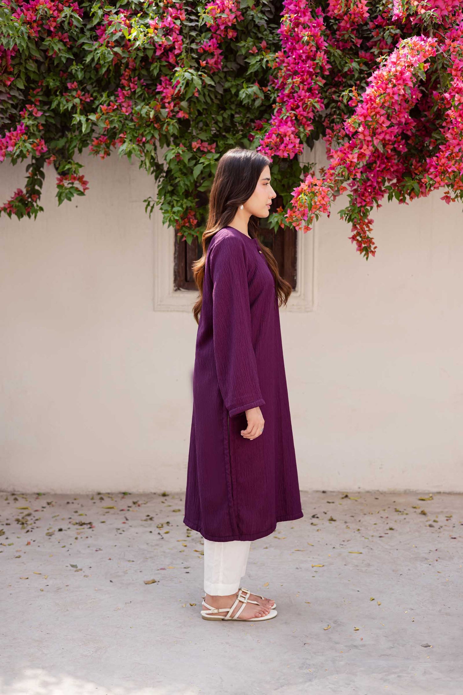1PC Textured Kurta-Dark Plum