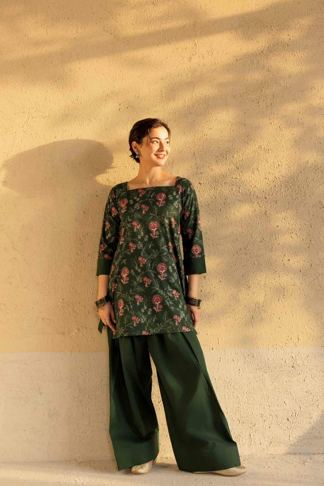 2PC Cambric Embroidered Dress- HM02