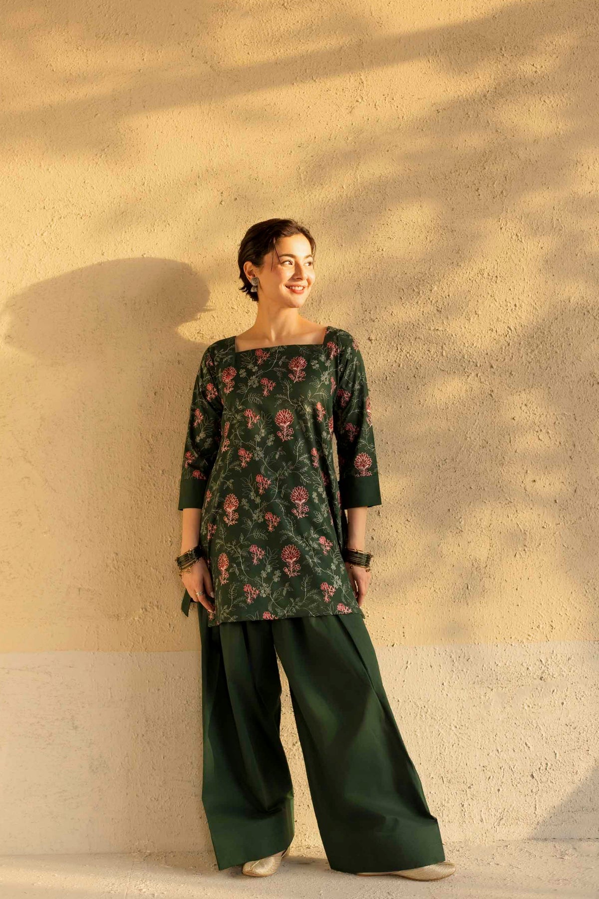 2PC Cambric Embroidered Dress- HM02