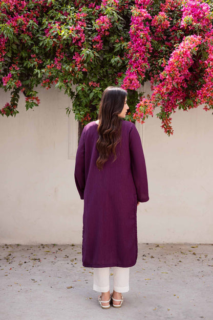 1PC Textured Kurta-Dark Plum