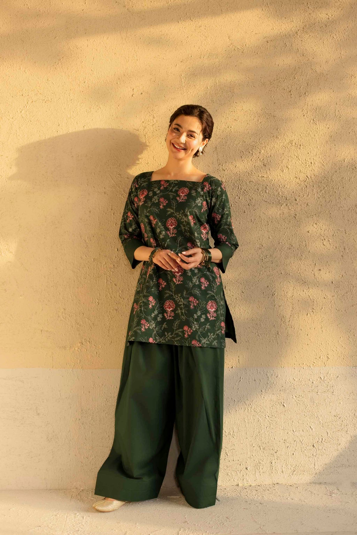 2PC Cambric Embroidered Dress- HM02