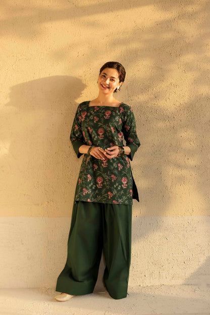 2PC Cambric Embroidered Dress- HM02