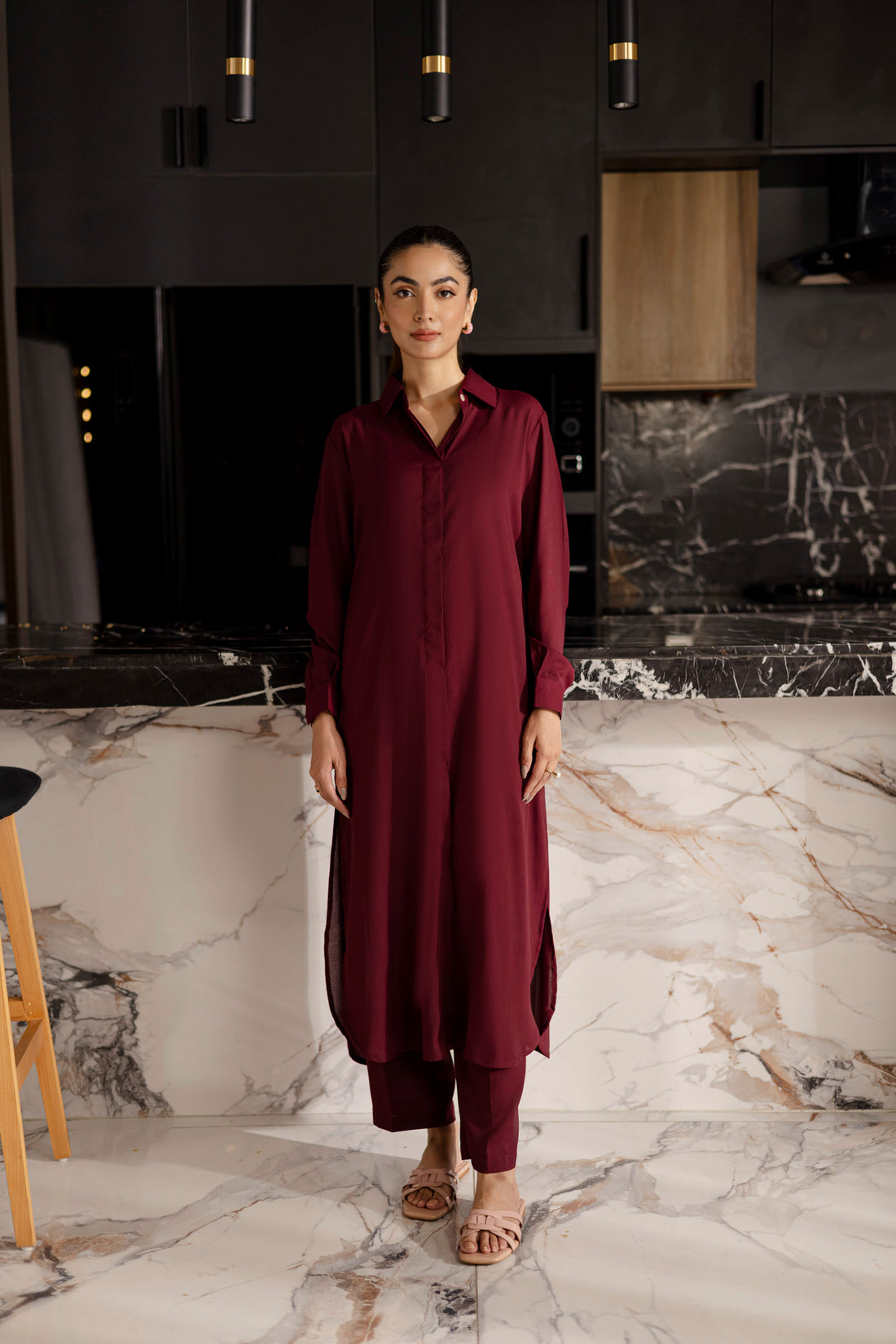 Solid 2PC Dress - SP-02 Wine