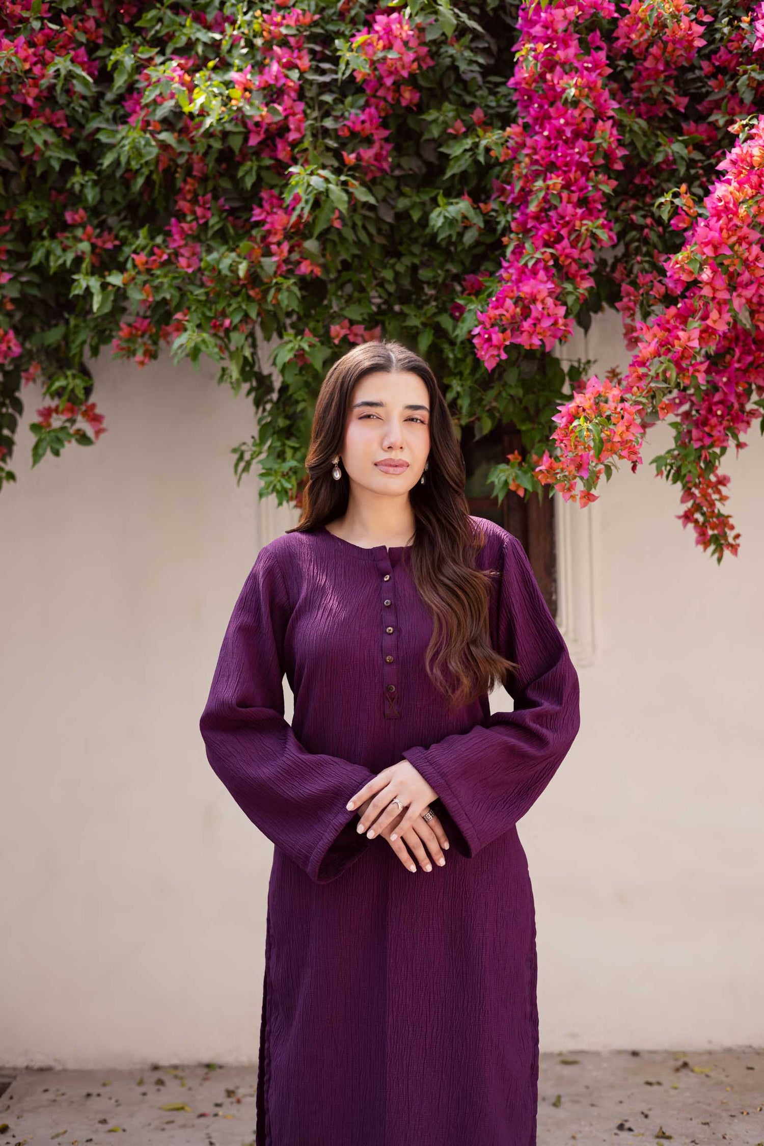 1PC Textured Kurta-Dark Plum