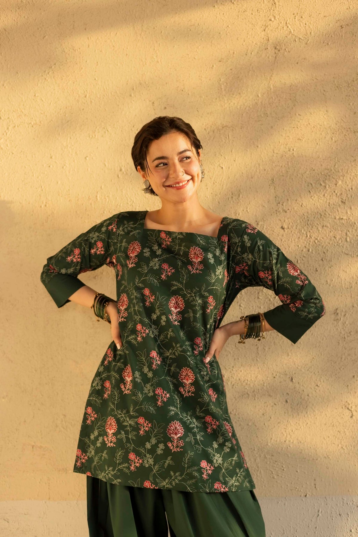 2PC Cambric Embroidered Dress- HM02