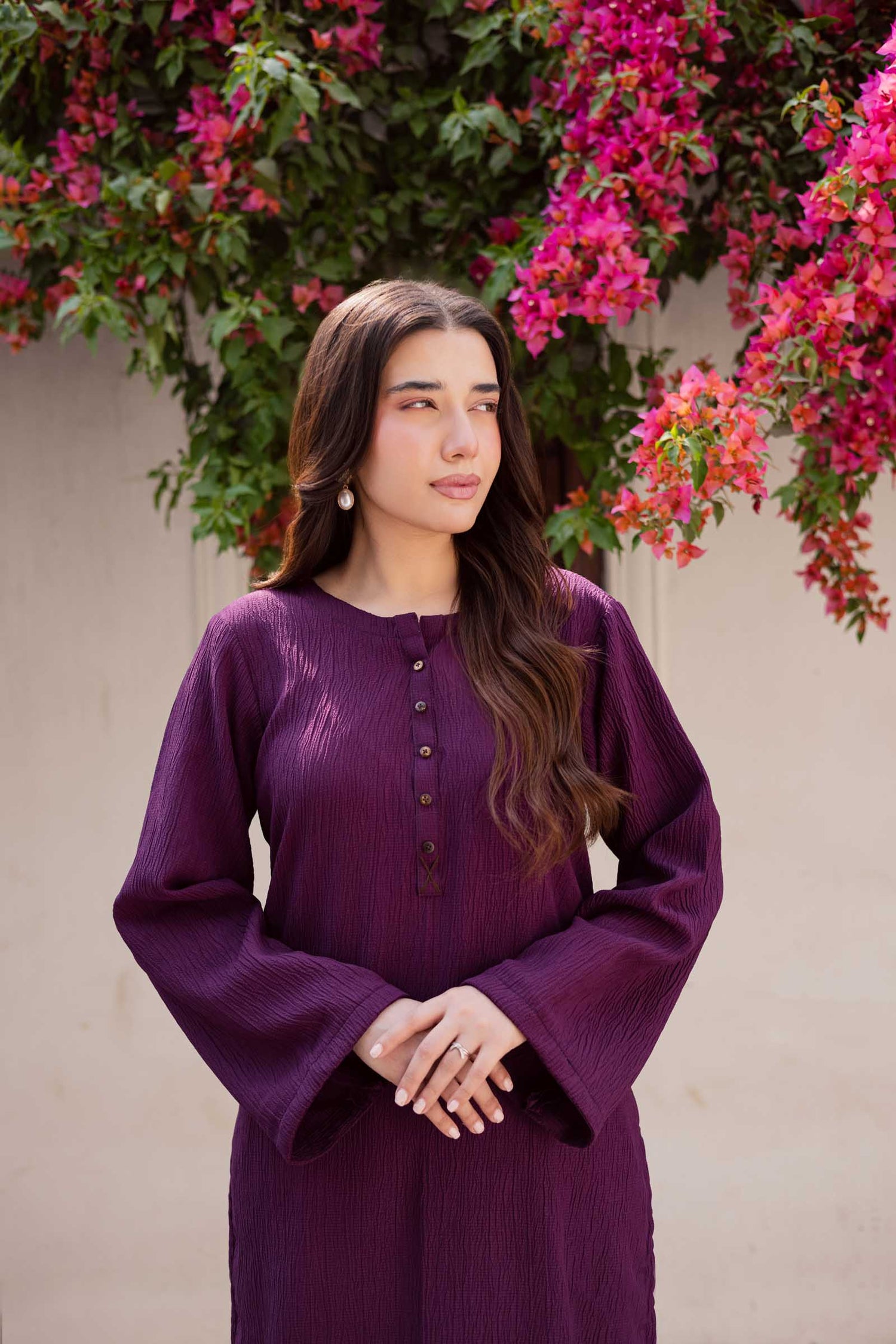 1PC Textured Kurta-Dark Plum