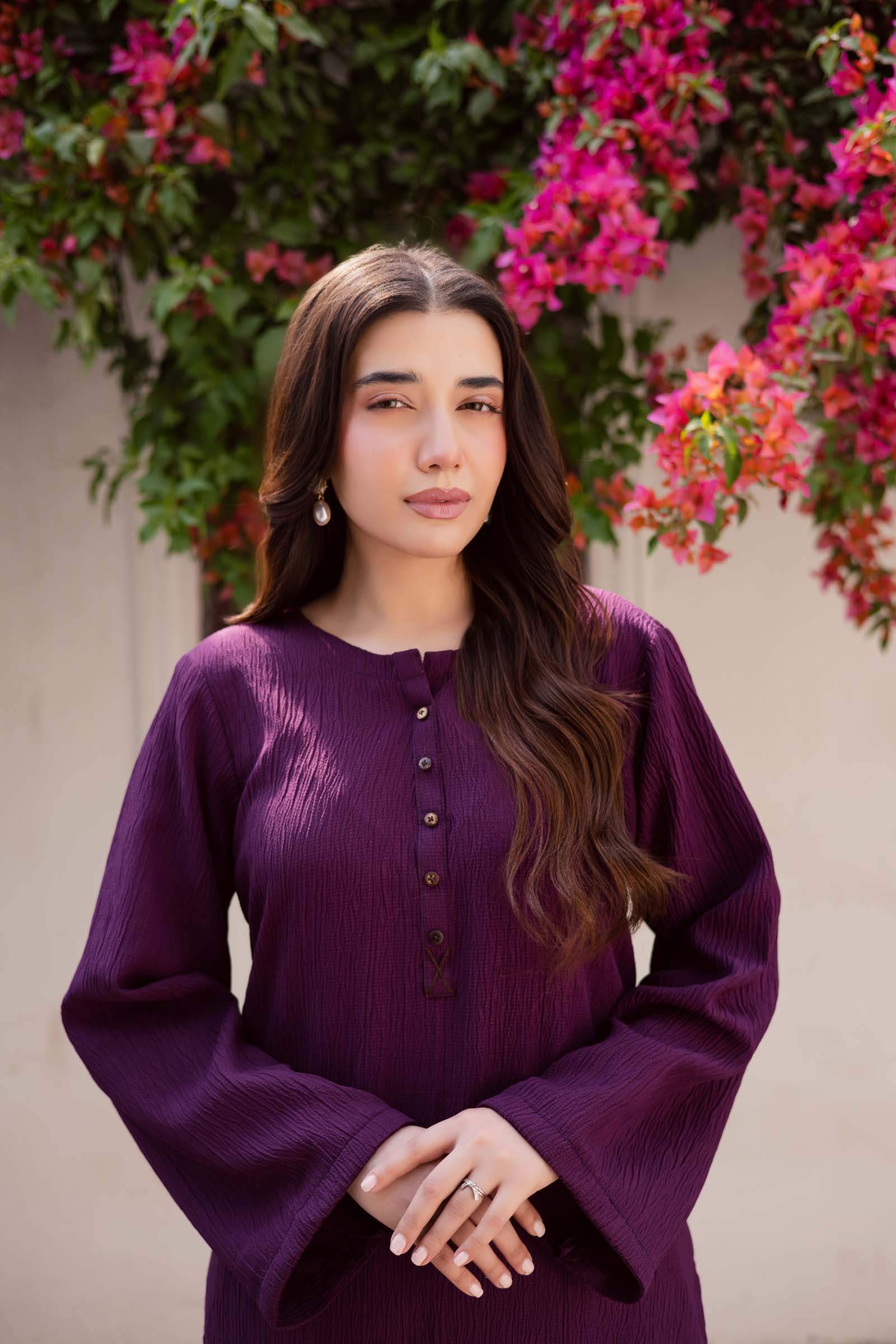 1PC Textured Kurta-Dark Plum