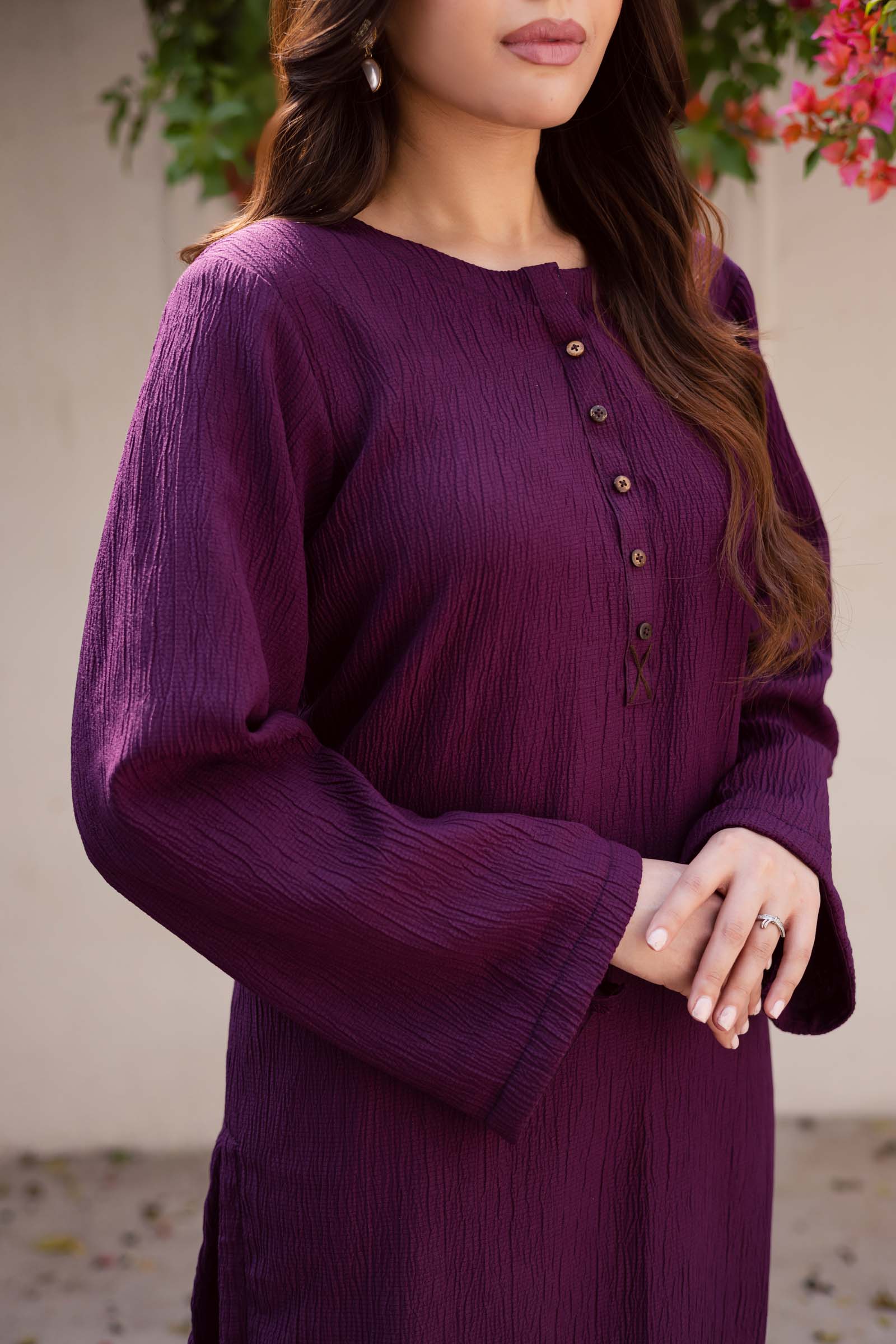 1PC Textured Kurta-Dark Plum
