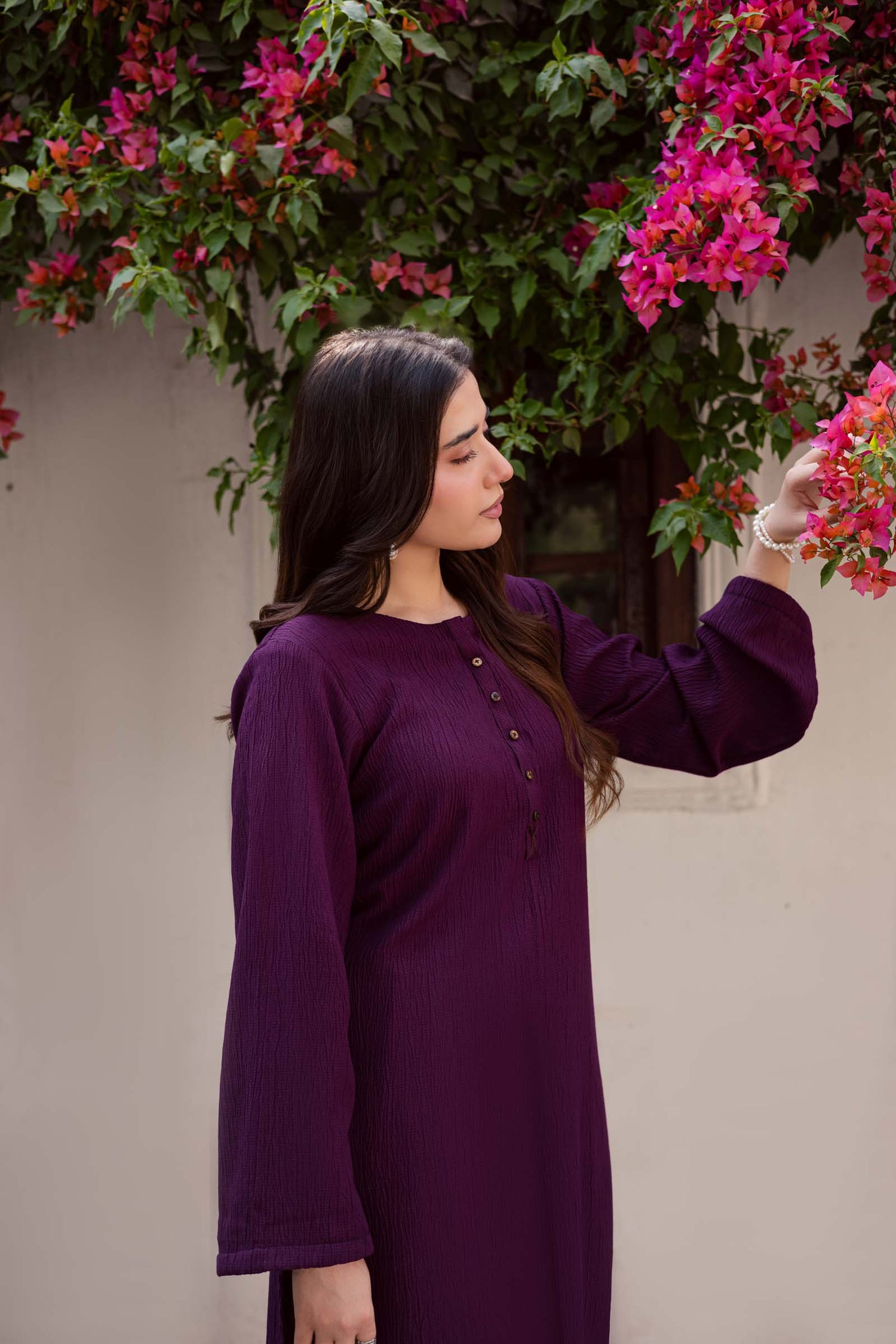 1PC Textured Kurta-Dark Plum