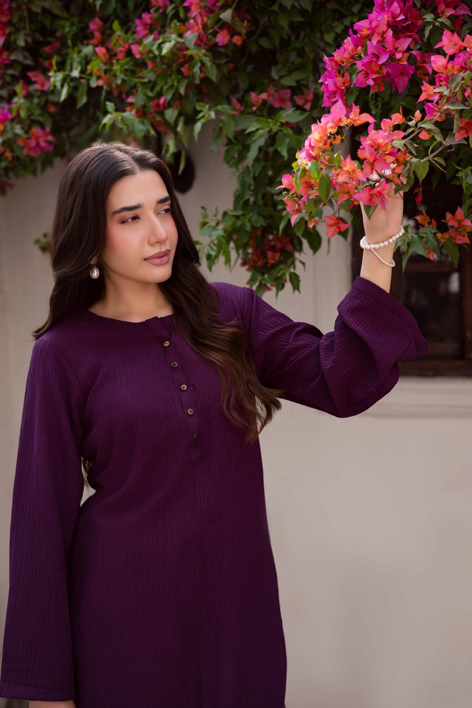 1PC Textured Kurta-Dark Plum