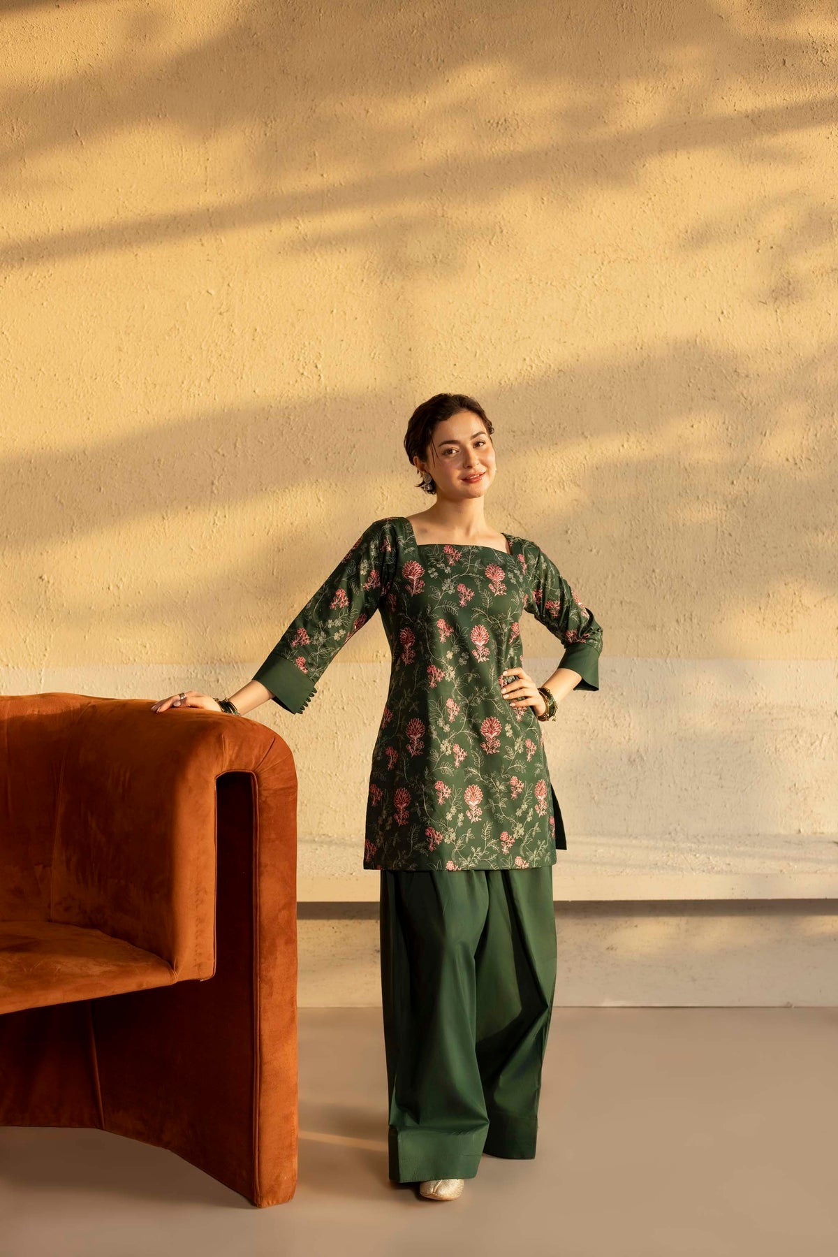 2PC Cambric Embroidered Dress- HM02