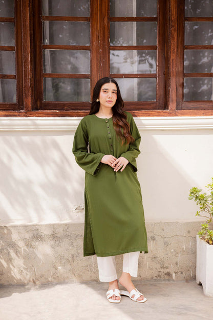 1PC Textured Kurta-Olive Green