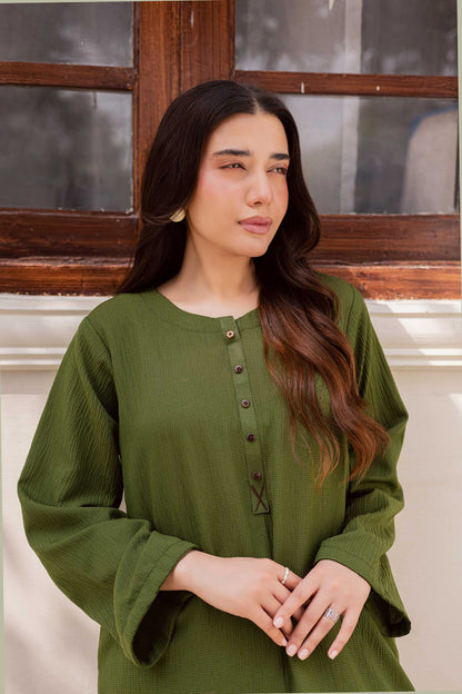 1PC Textured Kurta-Olive Green
