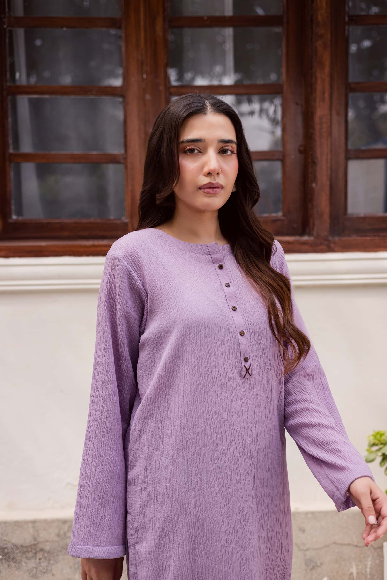 1PC Textured Kurta-Lilac