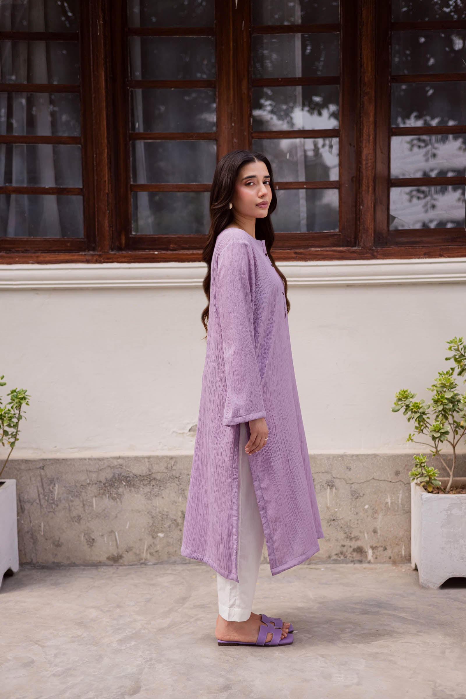 1PC Textured Kurta-Lilac