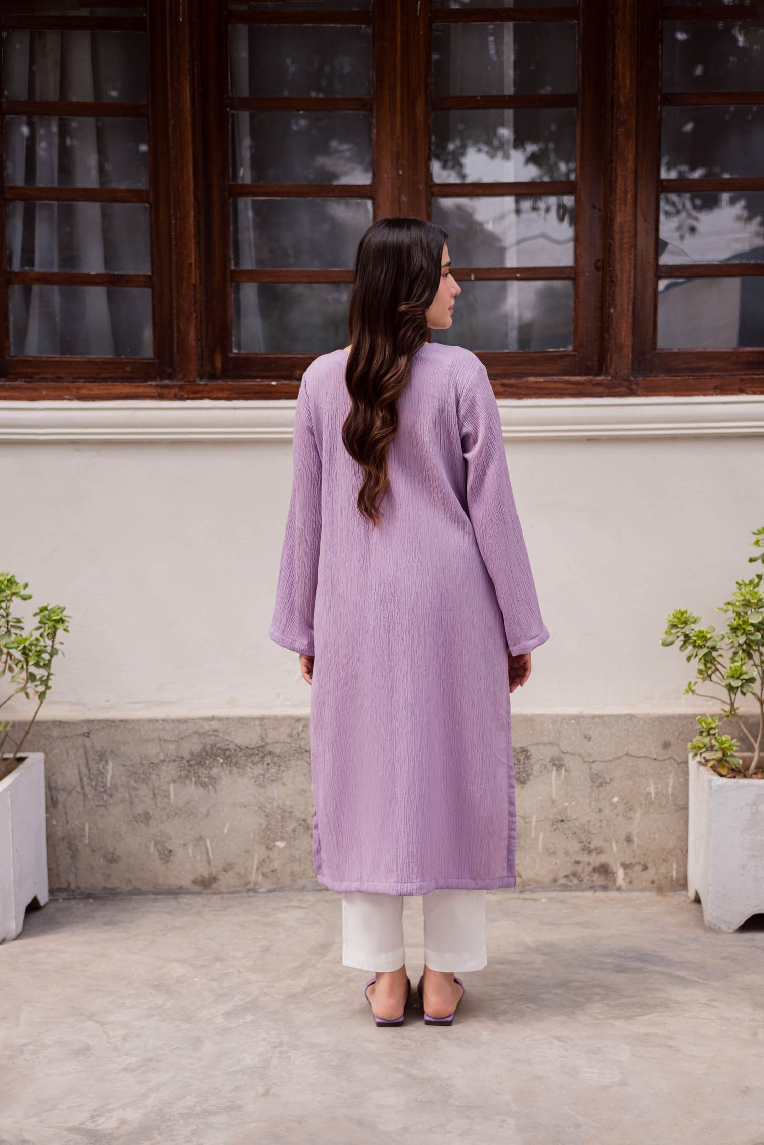1PC Textured Kurta-Lilac